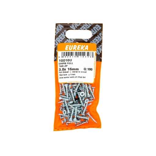 Picture of CHIPBOARD SCREW FULL THREAD ZINC PLATED 3.0X16MM Q:100 EUREKA
