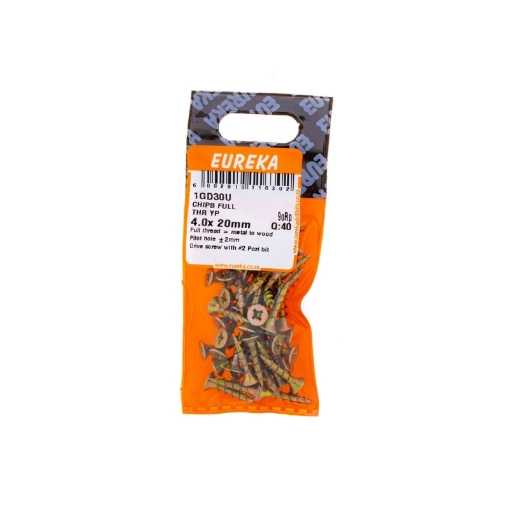Picture of CHIPBOARD SCREW FULL THREAD YELLOW PASSIVATED 4.0X20MM Q:40 EUREKA