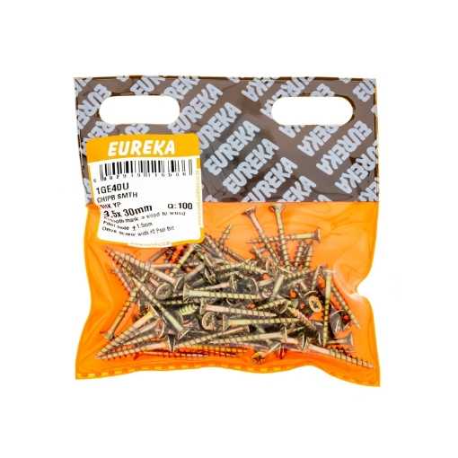 Picture of CHIPBOARD SCREW SMOOTH SHANK YELLOW PASSIVATED 3.5X30MM Q:100 EUREKA