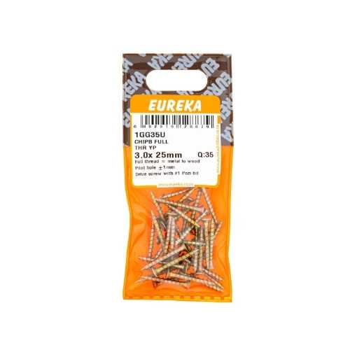 Picture of CHIPBOARD SCREW FULL THREAD YELLOW PASSIVATED 3.0X25MM Q:35 EUREKA