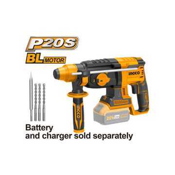 Picture of DRILL 20V PS CORDLESS ROTARY HAMMER BRUSHLESS WITH 2 BATTERIES 4.0AH, CHARGER. 3 DRILL BITS AND 1 CHISEL BIT