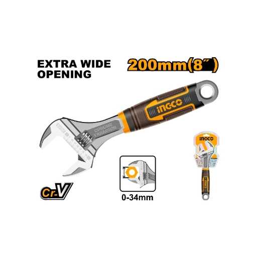 Picture of WRENCH ADJUSTABLE SOFT GRIP CHROME VANADIUM 200MM (MAX OPENING 34MM) INGCO