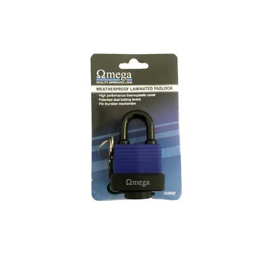 Picture of PADLOCK LAMINATED STEEL WATERPROOF 40MM OMEGA