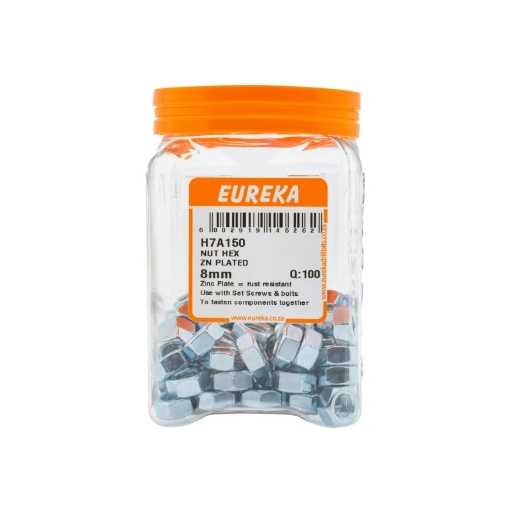 Picture of NUT HEX ZINC PLATED 8MM Q:100 EUREKA