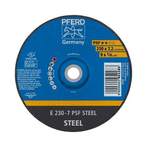 Picture of GRINDING DISC DIY GRADE (PSF) DEPRESSED CENTRE (E) STEEL 230X7.0MM Q:10 PFERD