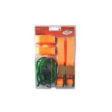Picture of TIE DOWN RATCHET SET: 2 x S-HOOK RATCHET 25MMX5.0M, 2 X S-HOOK CAMBUCKLE TIE DOWN
25MMx2.5M, 4 X BUNGEE CORD (2 X 8MMx40CM, 2 X 8MMx60CM) Q: 8 JAVELIN