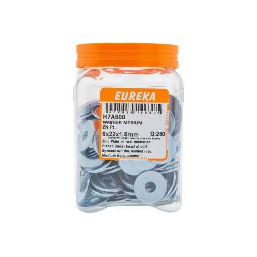 Picture of WASHER MEDIUM ZINC PLATED 6X22X1.5MM Q:250 EUREKA