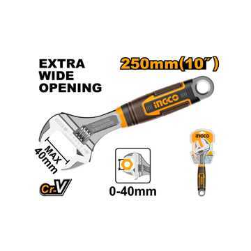Picture of WRENCH ADJUSTABLE SOFT GRIP CHROME VANADIUM 250MM (MAX OPENING 40MM) INGCO