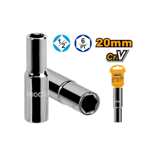 Picture of SOCKET DEEP HEX 1/2" DRIVE 6 POINT 20MM INGCO