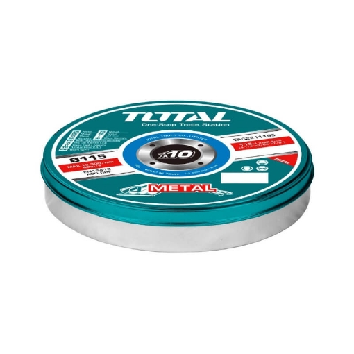 Picture of CUTTING DISC FLAT INOX METAL 115X1.2X22.2MM IN METAL BOX Q:10 TOTAL TOOLS