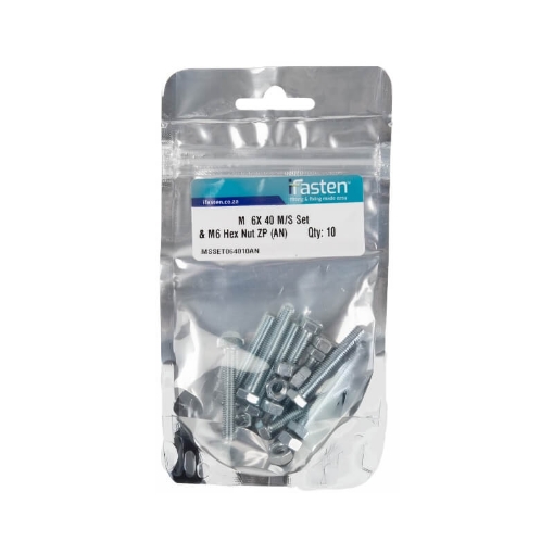 Picture of NUT 6MM & BOLT 40MM MILD STEEL ZINC PLATED Q:10 IFASTEN