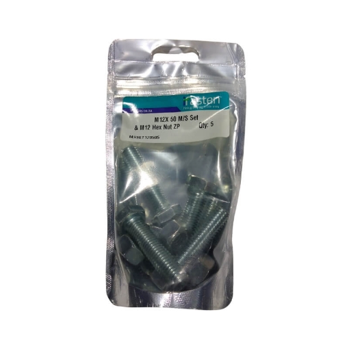 Picture of BOLT 50MM & NUT 12MM MILD STEEL ZINC PLATED Q:5 IFASTEN