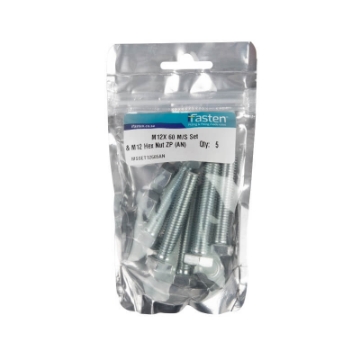 Picture of BOLT 60MM & NUT 12MM MILD STEEL ZINC PLATED Q:5 IFASTEN