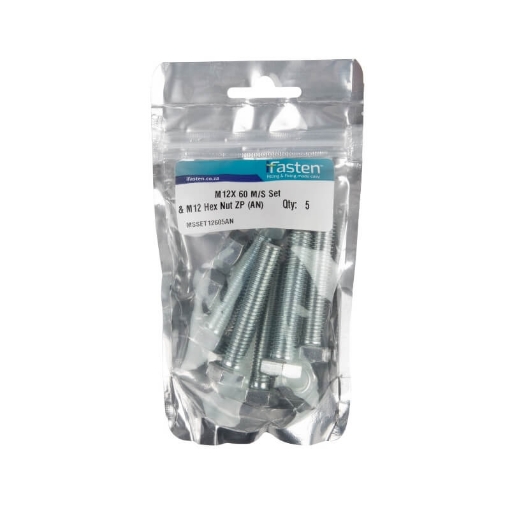 Picture of BOLT 60MM & NUT 12MM MILD STEEL ZINC PLATED Q:5 IFASTEN