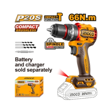 Picture of DRILL 20V PS CORDLESS BRUSHLESS 66NM IMPACT &  ACCESSORIES INGCO


