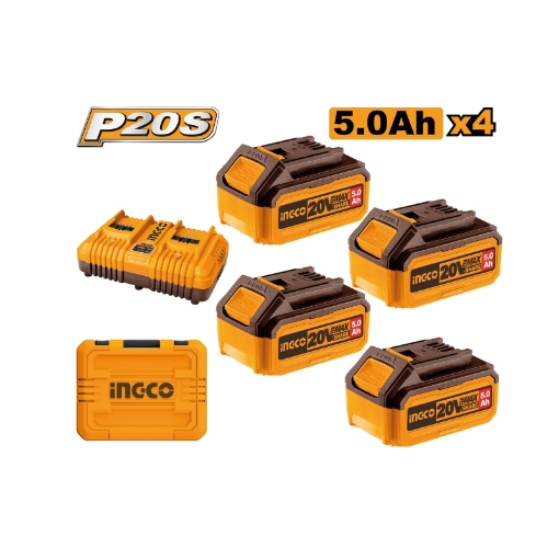 Picture of BATTERY KIT: 4 BATTERIES 20V PS CORDLESS 4X5,0AH & DUEL CHARGER KIT IN
PLASTIC CASE INGCO


