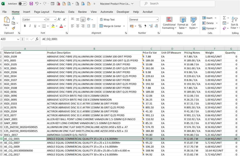 Upload Quantities
